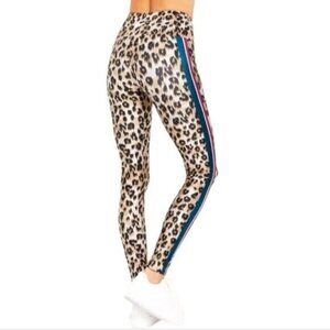 GOLDSHEEP Striped Side‎ Detail Leopard Print Stretch Lounge Leggings Size Large
